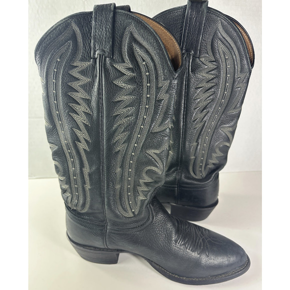 Nocona Men’s Black Leather Cowboy Boots Size 8 D Made in USA Western Boots - Picture 3 of 16